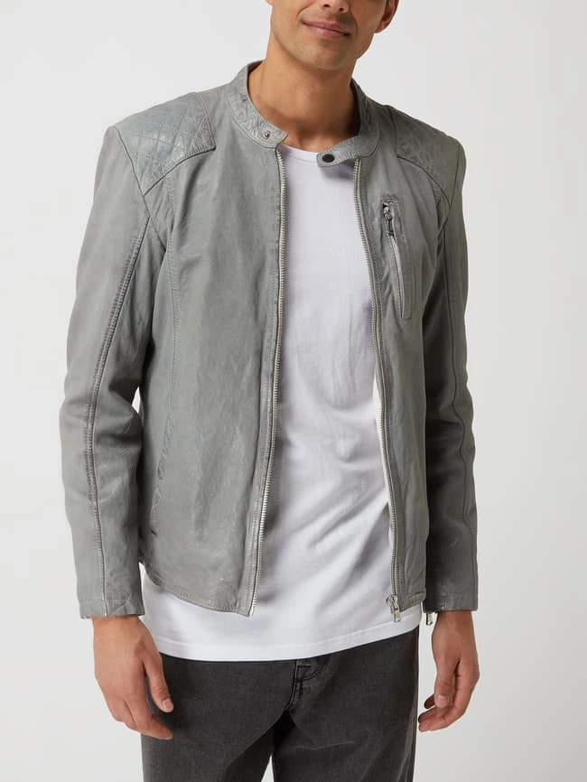 Am billigsten ? Freaky Nation Lederjacke Mit Stehkragen Modell 'Kiano' - Hellgrau ❤️ 4 Am billigsten ? Freaky Nation Lederjacke Mit Stehkragen Modell 'Kiano' - Hellgrau ❤️ – Bild 4