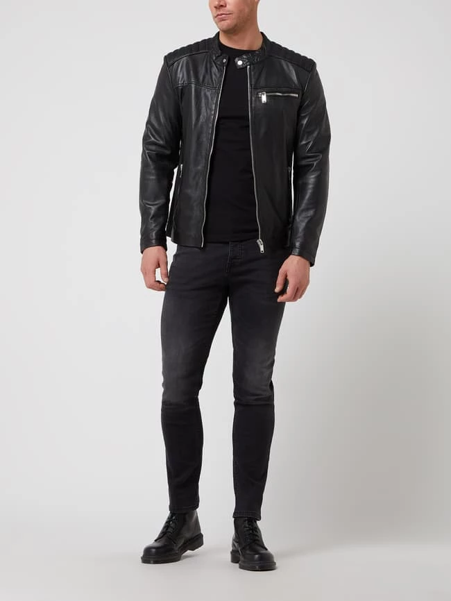 Aktion ? Freaky Nation Lederjacke Mit Stehkragen Modell 'New Hero' - Schwarz ⌛ 1 Aktion ? Freaky Nation Lederjacke Mit Stehkragen Modell 'New Hero' - Schwarz ⌛