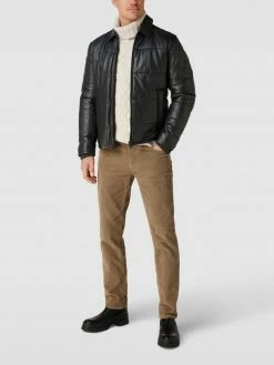 Großhandel ⌛ BOSS Casualwear Lederjacke Mit Kragen Modell 'JEROH' - Schwarz ⌛