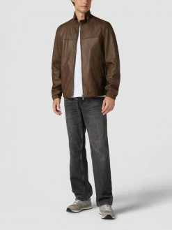 Blitzangebot ? BOSS Casualwear Lederjacke Mit Label-Patch Modell 'JASIS' - Khaki ?