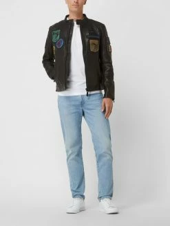 Auslauf ? Aeronautica Militare Lederjacke Mit Patches - Schwarz ❤️