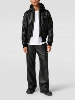 Aktion ? Alpha Industries Lederjacke Mit Label-Details - Schwarz ?