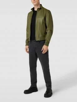 Coupon ? BOSS Lederjacke Mit Eingrifftaschen Modell 'Mapson' - Olivgrün ❤️