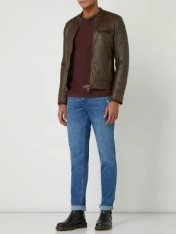 Auslauf ❤️ Goosecraft Lederjacke Aus Lammleder Modell 'Deamon' - Dunkelbraun ?