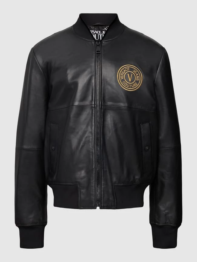 Auslauf ⭐ Versace ? Jeans Couture Lederjacke Mit Label-Stitching - Schwarz ? 2 Auslauf ⭐ Versace ? Jeans Couture Lederjacke Mit Label-Stitching - Schwarz ? – Bild 2