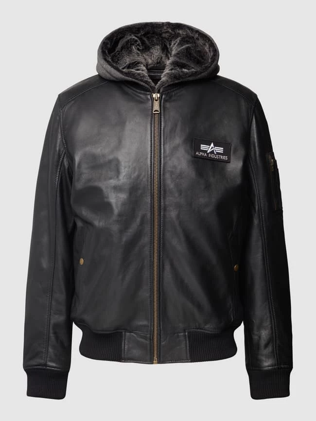 Aktion ? Alpha Industries Lederjacke Mit Label-Details - Schwarz ? 2 Aktion ? Alpha Industries Lederjacke Mit Label-Details - Schwarz ? – Bild 2