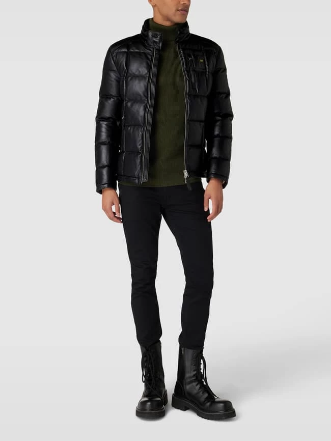 Rabatt ? Blauer Usa Lederjacke Mit Label-Patch - Schwarz ? 1 Rabatt ? Blauer Usa Lederjacke Mit Label-Patch - Schwarz ?