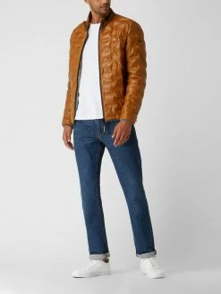 Coupon ? Milestone Lederjacke Mit Steppnähten Modell 'Aversa' - Senfgelb ?