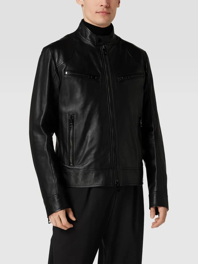 Bestpreis ✔️ BOSS Lederjacke Mit Label-Details Modell 'Malton' - Schwarz ? 4 Bestpreis ✔️ BOSS Lederjacke Mit Label-Details Modell 'Malton' - Schwarz ? – Bild 4