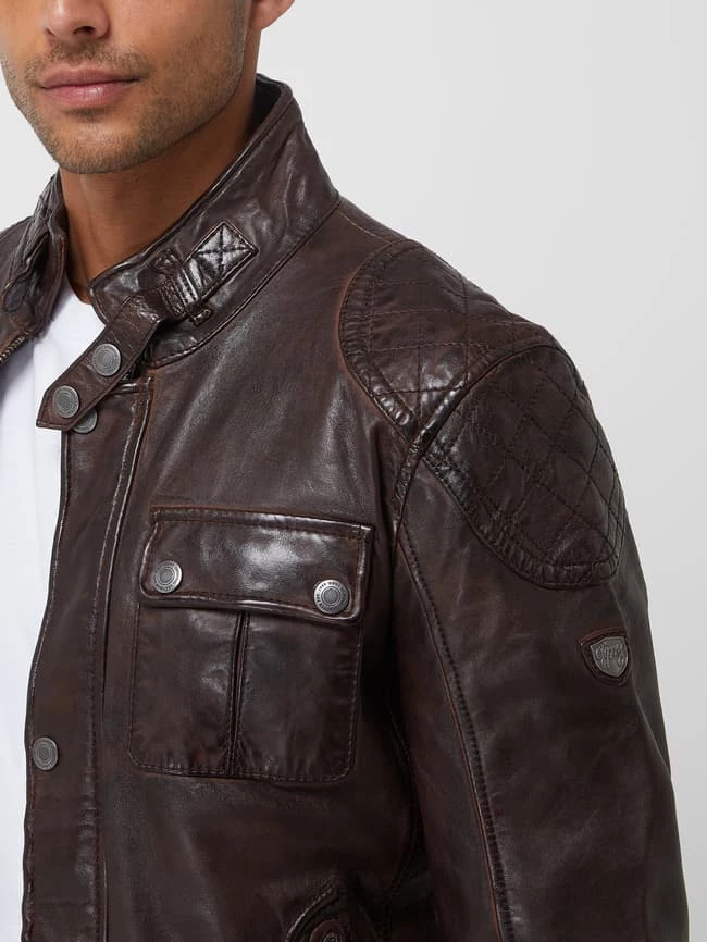 Angebote ⌛ Gipsy Slim Fit Lederjacke Mit Stehkragen Modell 'Darric' - Cognac ⭐ 3 Angebote ⌛ Gipsy Slim Fit Lederjacke Mit Stehkragen Modell 'Darric' - Cognac ⭐ – Bild 3