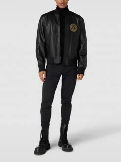 Auslauf ⭐ Versace ? Jeans Couture Lederjacke Mit Label-Stitching - Schwarz ?
