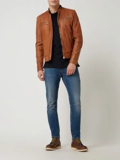 Budget ⌛ Goosecraft Lederjacke Im Biker-Look Modell 'Kyll' - Cognac ?