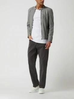 Am billigsten ? Freaky Nation Lederjacke Mit Stehkragen Modell 'Kiano' - Hellgrau ❤️