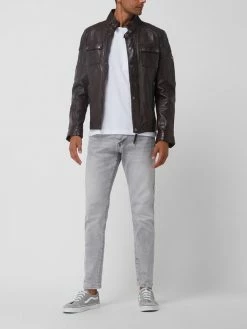 LACOSTE SHOP 19 Angebote ⌛ Gipsy Slim Fit Lederjacke Mit Stehkragen Modell 'Darric' - Cognac ⭐